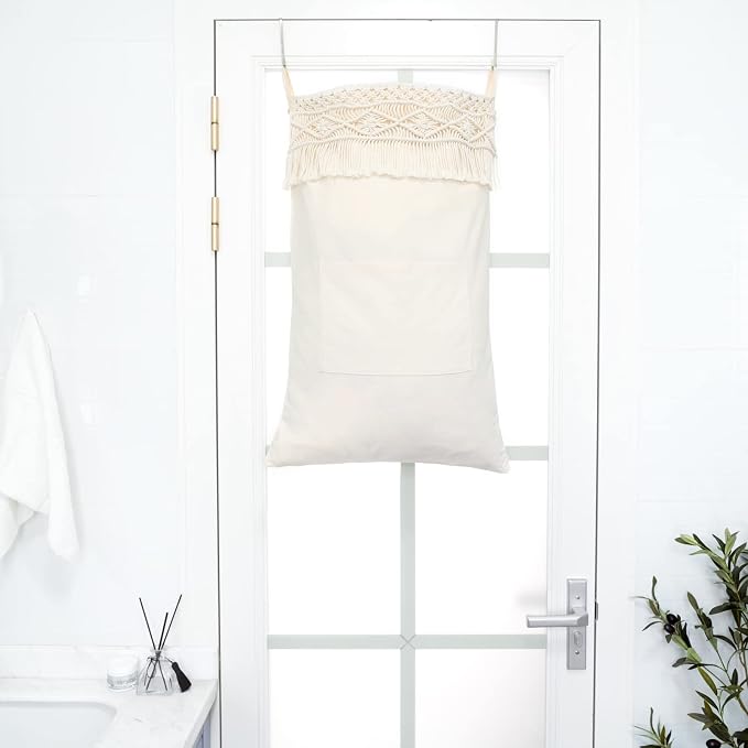 Mkono Macrame Hanging Laundry Hamper Bag Over The Door Organizer Laundry Bag - Image 4