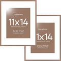 Homeforia Mocha 11x14 Picture Frame, High End Metal 11x14 Poster Frames with Mat 8x10, 11 x 14 Mocha Frame Matted to 8 x 10 inch Photo, 11 by 14 Thin Hanging Frames, Tempered Glass, Wall Kit, Set of 2