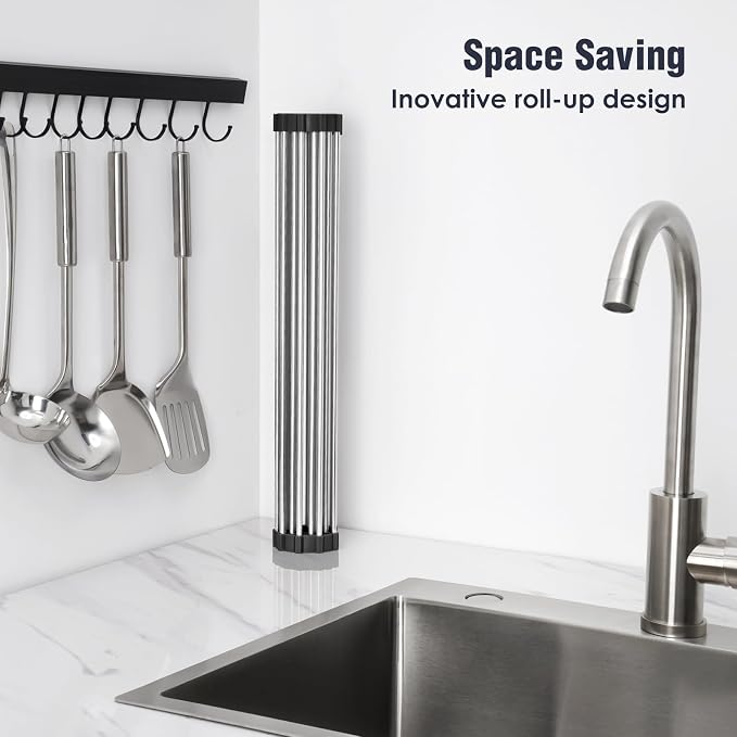 Tomorotec Roll Up Dish Drying Rack Over Sink, 304 Steel, Heat-Resistant Trivet - Image 3