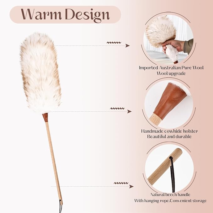 THARAHT Lamb Wool Duster Fluffy Long Handle Reusable - Image 4
