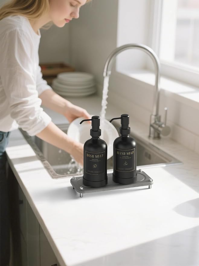 Luxspire 17 oz Glass Liquid Soap Dispenser Set, 2 Pack | Anti-drip pump - Image 6
