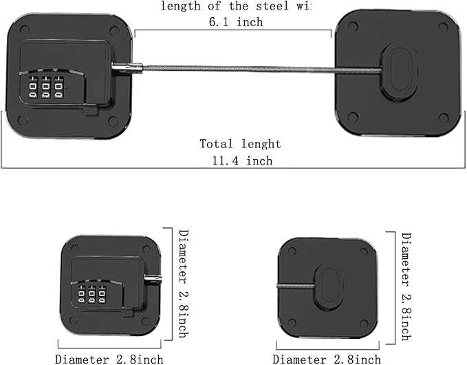 Refrigerator Lock (4 Pack), Heavy Duty Combination Fridge Lock, for Fridge, Cabinets, Window, Drawers and Child Safety Cabinet Lock, Strong Non-Marking Adhesive No Drilling (Black)