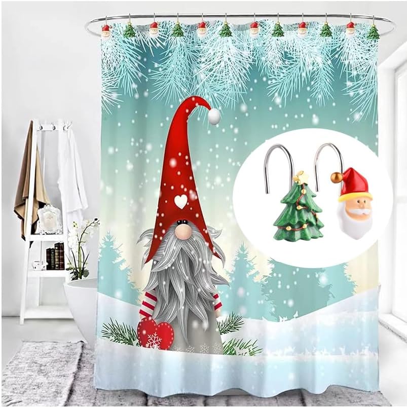 Christmas Shower Curtain Hooks 12 Pcs Santa Claus Shower Curtain Hooks - Image 5