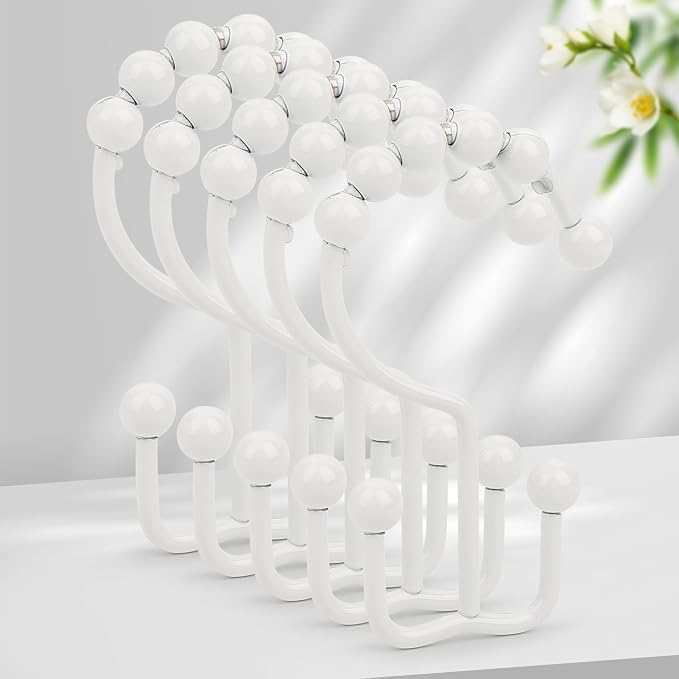 Resze Shower Curtain Hooks, Metal Double Shower Curtain Rings by Resze
