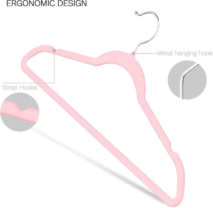 Pink Velvet Hangers 60 Pack, Slim Space Saving Suit Hangers - Image 5