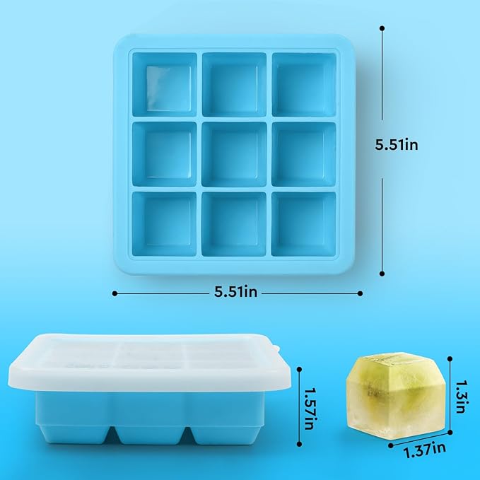 2 Pack Silicone Ice Cube Tray,Small Ice Trays for Freezer,Ice Cube Trays for Mini Fridge Freezer with Cover,Square Ice Cube mold for Cocktail,Coffee,Drinks,Baby Food,BPA Free,Ice molds