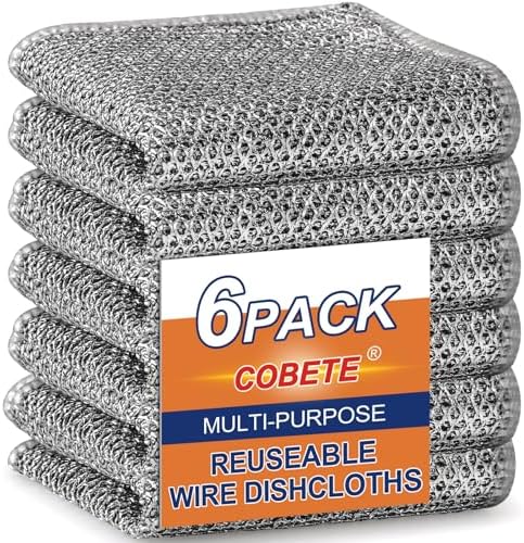 COBETE Non Scratch Wire Dishcloth, Double-Layer Wire Dishwashing Rags by COBETE