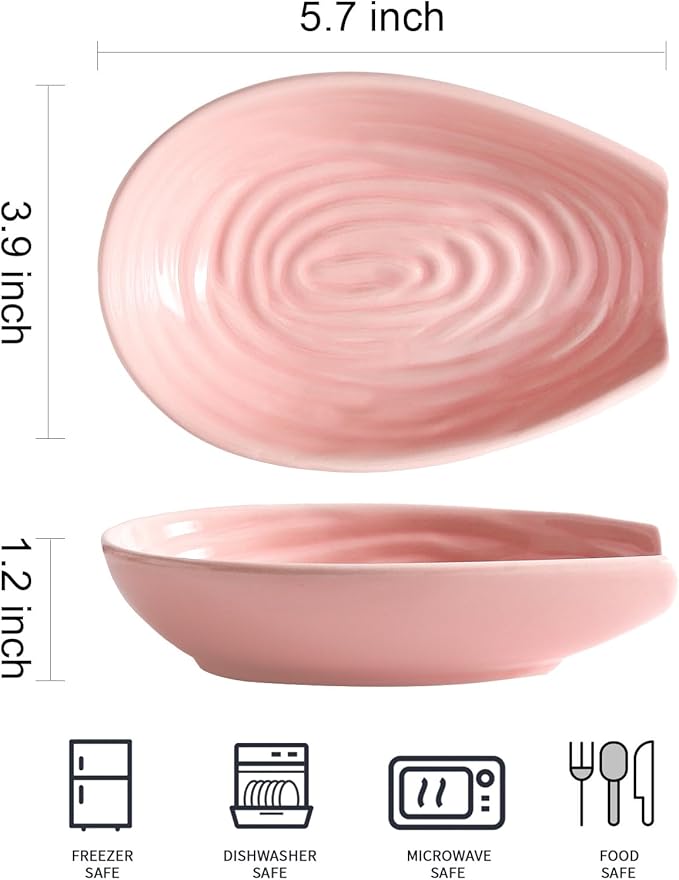 Spoon Rest for Kitchen Counter, Ceramic Cooking Spoon Holder for Stove Top, Porcelain Utensil Rest for Spatula, Ladle, Tong and Spoon, Modern Kitchen Accessories Decor, Pink