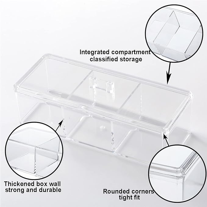 Square Qtip Holder Dispenser, 3 Compartments Cotton Ball Holder - Image 3