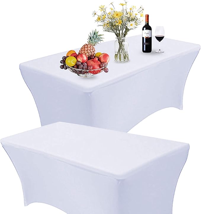 RELIANCER 2 Pack Stretch Spandex Table Covers for Rectangular Tables,8FT Elastic Fitted Tablecloth,Universal Rectangular Table Cloth Protector for Outdoor Party,Wedding,Bar,Birthday,Banquet,Events