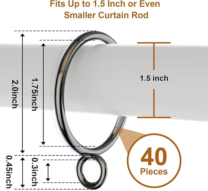 40 Pack Gunmetal Metal Curtain Rings - Image 2