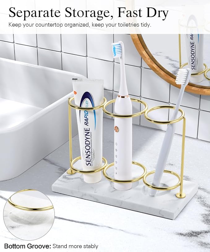 Emibele Electric Toothbrush Holder, 3 Slots 2-Layer Gold Toothbrush Holder | - Image 2