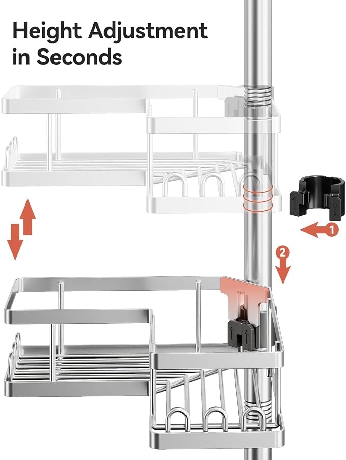 YASONIC Corner Shower Caddy Tension Pole, 25.7-109.1in Adjustable Shower Shelves - Image 4
