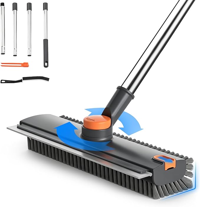 Floor Scrub Brush with Long Handle, 4 in 1 Shower Scrubber with Floor Squeegee by CTMAST