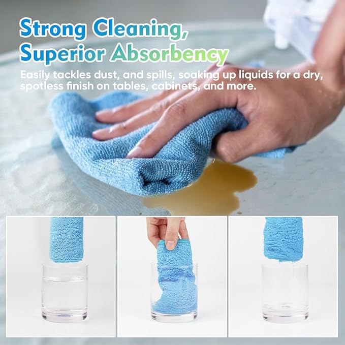 HOMEXCEL Blue Microfiber Cleaning Cloth 6 Pack 12.5 x 12.5 inch Microfiber - Image 5