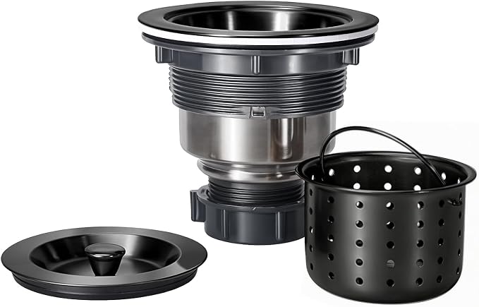 Kitchen Sink Drain 3-1/2 Inch Black Sink Drain Assembly Kit, Removable Deep by KONE