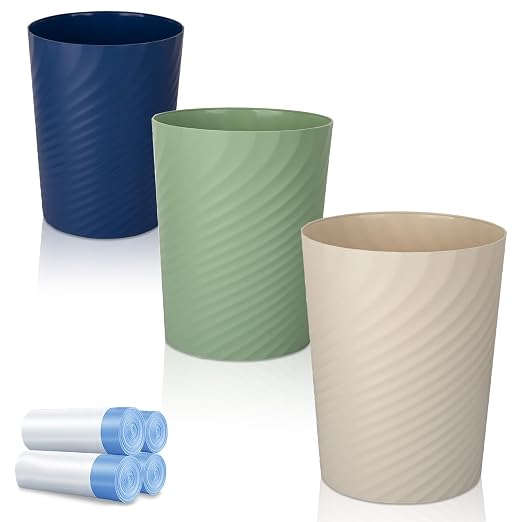 Small Bathroom Trash Can with Bags Garbage Can, 3 Pack, Kids Room, 1.8 Gallo by UUJOLY