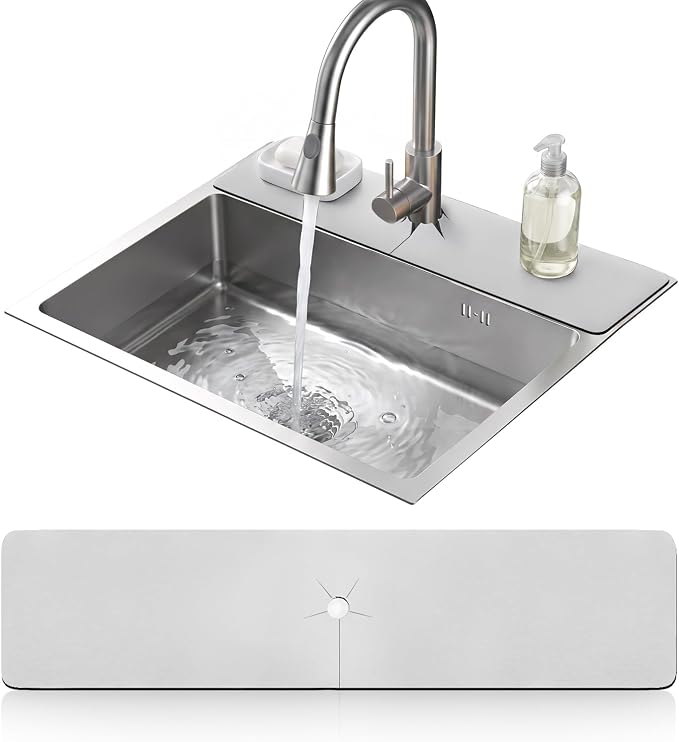 LOPNUR Cuttable Faucet Mat for Kitchen Sink, Long 24x5.5 Inch, Light Grey | by LOPNUR