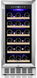 15 Inch Wine Cooler Under Counter, 30 Bottle Wine Fridge with Stainless Steel Glass Door, Built-In or Freestanding Wine Cellar with Removable Shelves and Digital Temperature Control