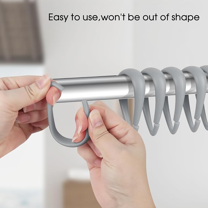 Top-spring Grey Shower Curtain Hooks 12Pcs Drop Shaped Hooks - Image 2