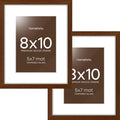 Homeforia 8x10 Picture Frame Brown, High End Dark Oak 8 x 10 Walnut Wooden Frames with Mat 5 by 7 Photo, 8x10 Wood Frame Matted to 5x7 Print, Wall or Tabletop Frame, Tempered Glass, Wall Kit, Set of 2