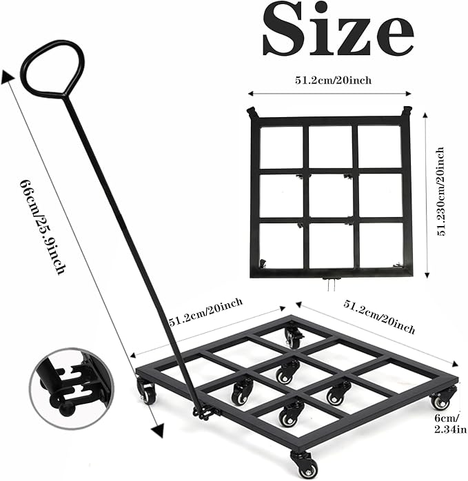 20-Inch Heavy Duty Plant Dolly with Wheels - 360° Swivel Rolling Planter Base for Indoor/Outdoor Use, Supports up to 200lbs, Includes Removable Handle for Effortless Mobility