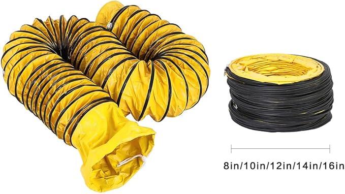 Ducting Hose PVC Flexible Duct Hosing with Adjustable Rope S Hook & Steel Support for Utility Blower Exhaust Fan (12''X25ft)