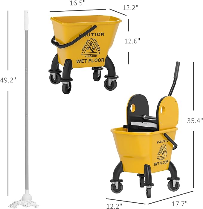 HOMCOM Mop Bucket with Wringer on Wheels, 27.5 Quart, with Mop - Image 7