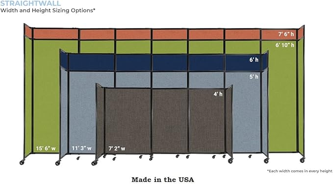 Versare Straightwall Sliding Portable Wall Partition | Freestanding Office Dividers | Locking Wheels | Temporary Room Separator | 7'2'' Wide x 4' Tall Navy Blue Fabric Panels