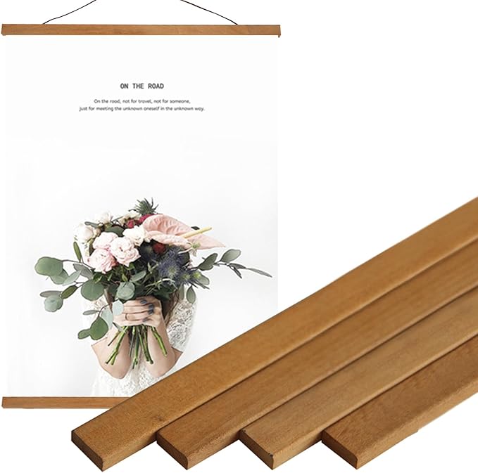 Miaowater 2 Pack Magnetic Poster Frame Hanger,36x24 36x48 36x12 Light Wood Wooden Frames Hangers for Photo Picture Art Canvas Print Artwork Wall Hanging Teak Wood 36''