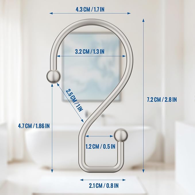 Goowin Metal Shower Curtain Hooks Rings, S Shape Metal Shower Curtain Rings - Image 3