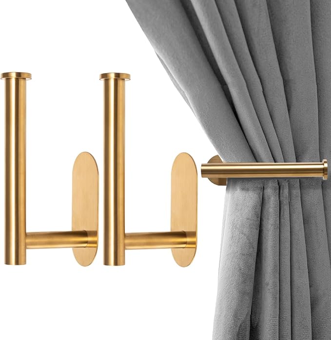 2 Pack Adhesive Curtain Holdbacks, No Drill Metal Curtain Tie Backs Holders by ForaBetterLiving