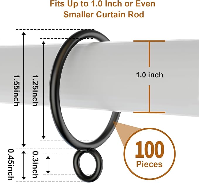 100 Packs Black Metal Curtain Rings - Image 2