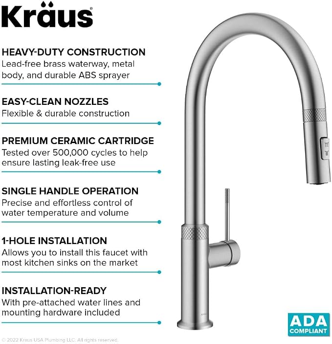 KRAUS Oletto Modern Industrial Pull-Down Single Handle Kitchen Faucet in Spot - Image 12