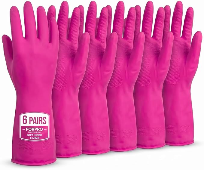 ForPro Natural Rubber Gloves, 6 Pairs Reusable Multi-Purpose Household Cleaning by ForProProfessionalCollection