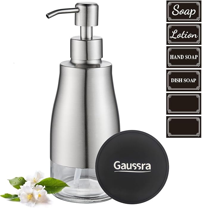 Gaussra Soap Dispenser with Coaster and Stickers - 11 OZ / 320 ML | Brushed - Image 7