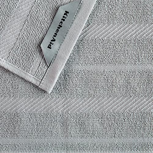 KitchenAid Albany Dishcloth 8 Pack Set, Matte Grey/White - Image 3