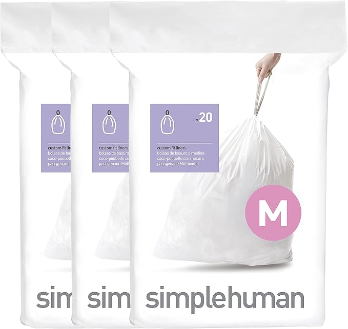 simplehuman Code M 60 Count Custom Fit Liners, Drawstring Kitchen Trash Bags by Unknown