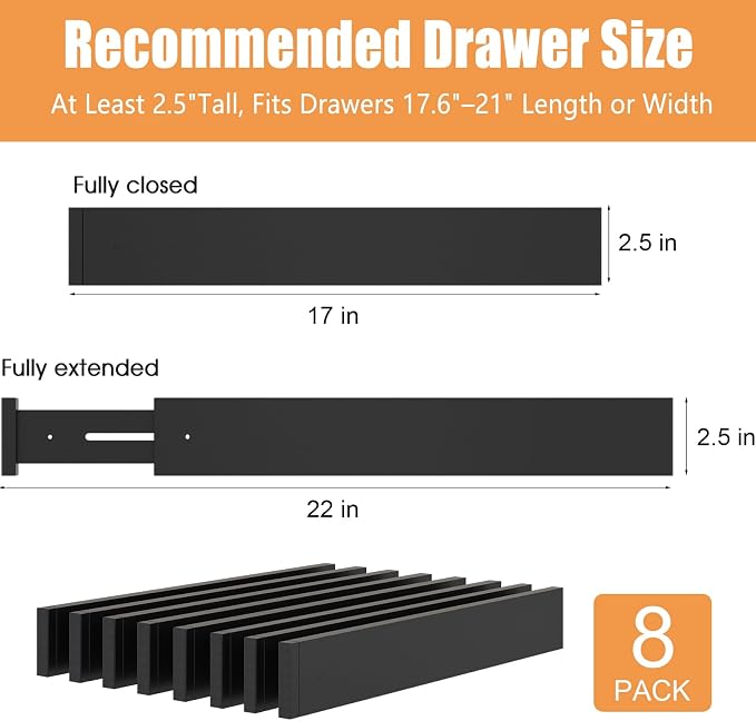 Bamboo Drawer Dividers, Adjustable Drawer Organizers, Fits 17.6–21" Drawers | - Image 3
