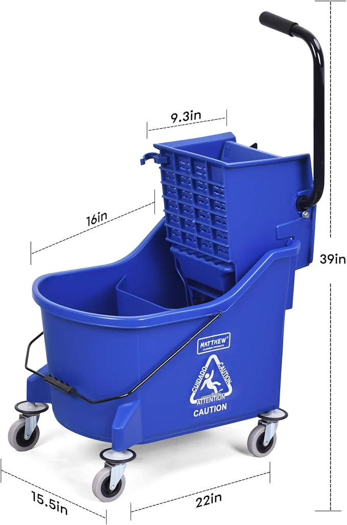 Matthew Cleaning Blue 44Quart Commercial Mop Bucket INCL.Wet String Mop& 19'' - Image 7