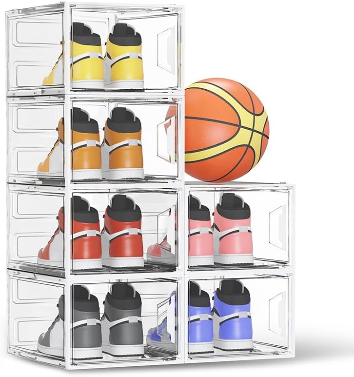 SEE SPRING Clear Shoe Storage Boxes, 6 Pack Stackable Hard Plastic Organizer by SEESPRING