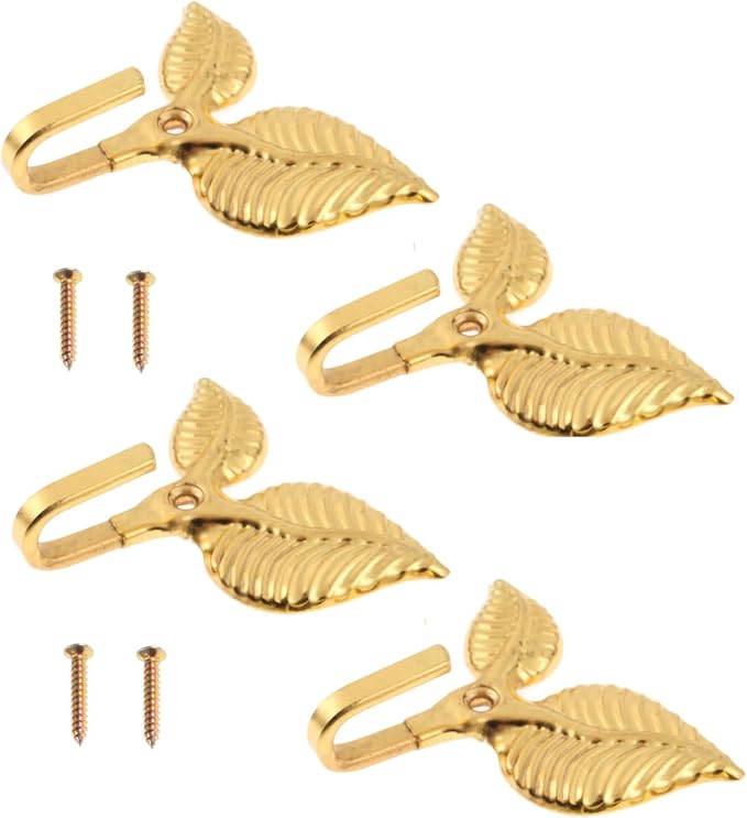 Curtain Tiebacks Small Lightweight Hooks, Vintage Gold Leaf Pattern, 4x2 Inch by Hicello