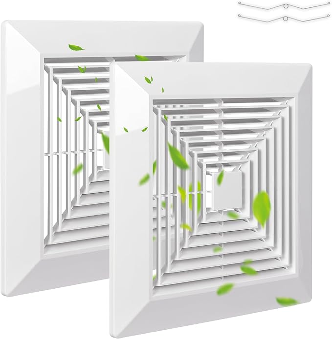 White (2 Piece 12" x12"Inch） Bathroom Exhaust Fan Cover with Spring, Square Ceiling or Wall Mounted Exhaust Fan, Ceiling Fan, Grille, Air Diffuser, Diverter Ventilation Hood, Replacement Accessories
