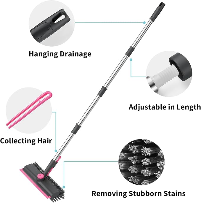 AIR U+ Floor Scrub Brush with Long Handle, 3-in-1 Rotating Head & Squeegee | - Image 5