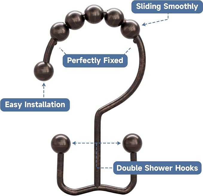 Titanker Shower Curtain Hooks Rings, Rust-Resistant Metal Double Glide Shower - Image 3