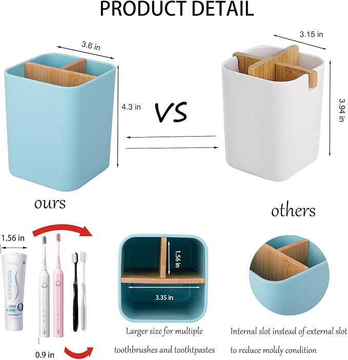 Bamboo Toothbrush Holder for Bathrooms Toothpaste Organizer - Image 4