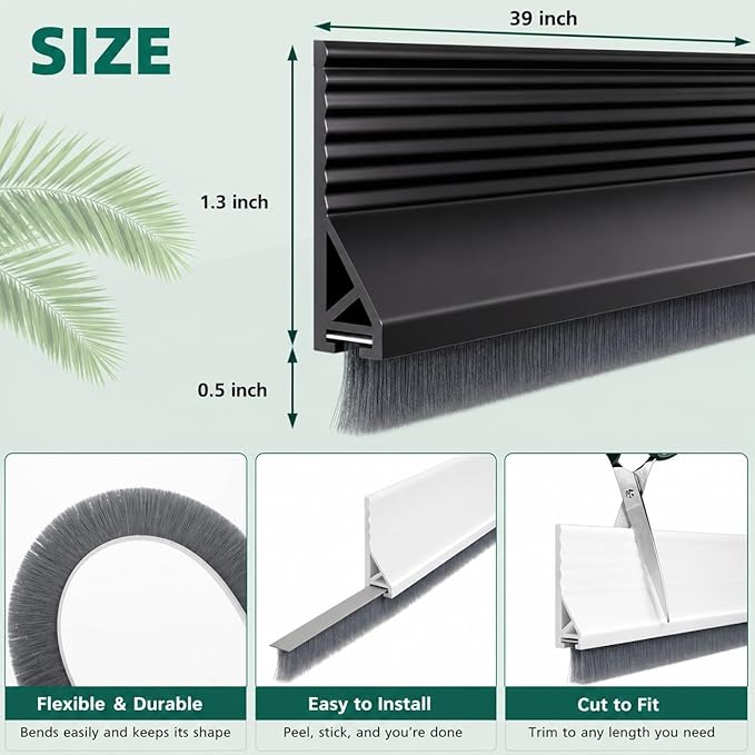 Door Draft Stopper with Brush, 1 Pack | Self Adhesive Weather Stripping - Image 4
