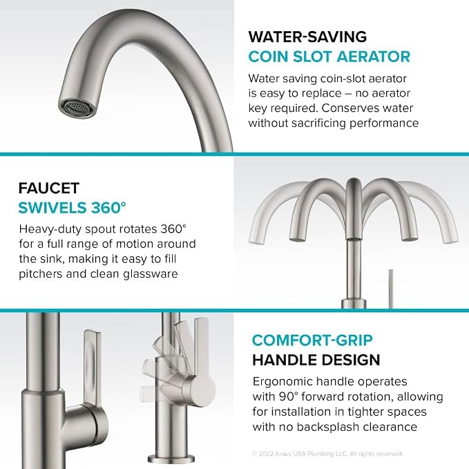 Kraus Oletto Single Handle Kitchen Bar Faucet in Chrome, Kitchen Sink Faucets - Image 7