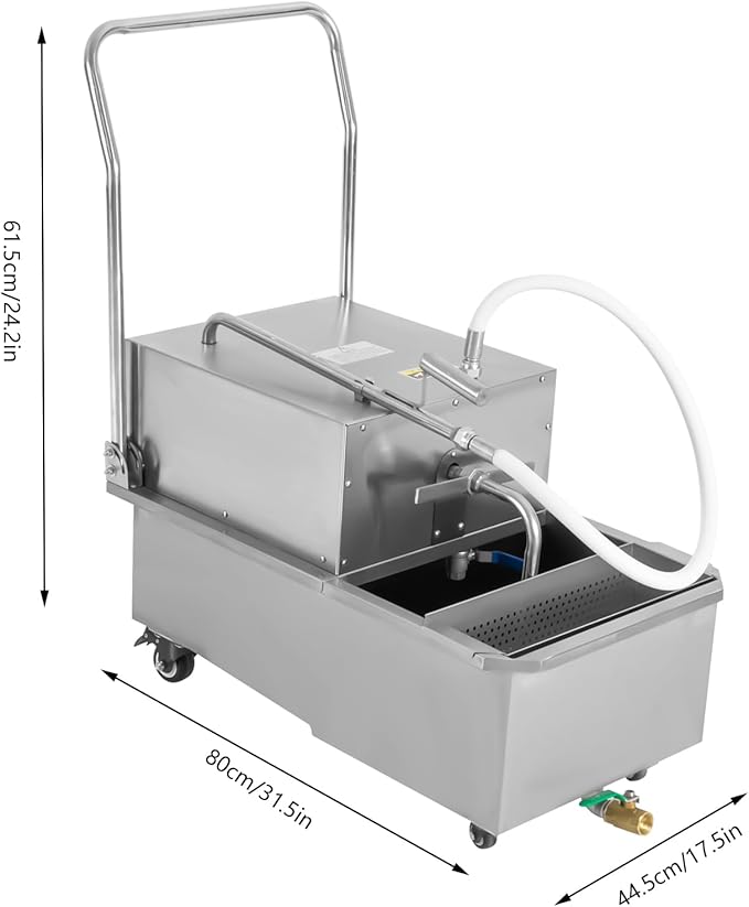Fryer Filter Machine, 55L/14.5 Gal Mobile Frying Filter Cart Separator, 550W 110V Stainless Steel Commercial Oil Filler Truck, Cooking Oil Filtration System for Supermarket Restaurant Burger Stores