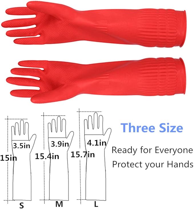 Rubber Cleaning Gloves Kitchen Dishwashing Glove 3-Pairs, Waterproof Reuseable. - Image 2